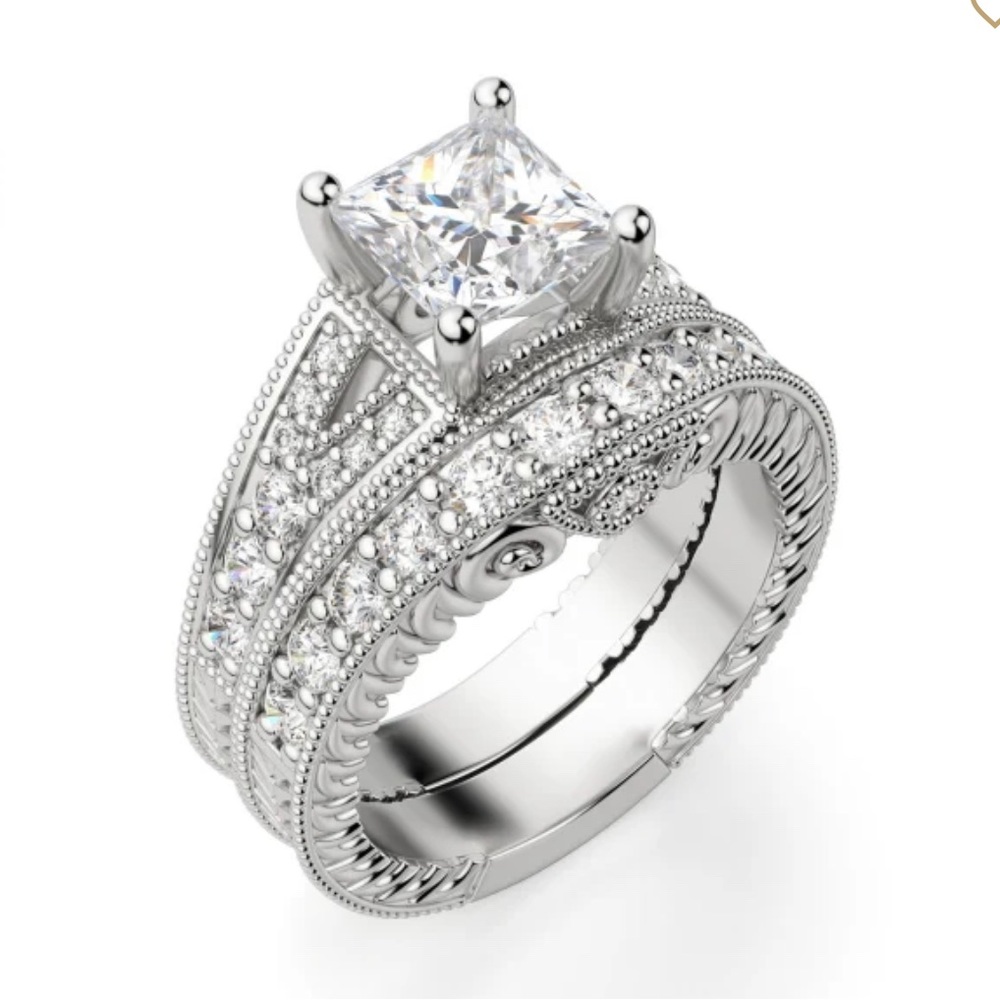Diamond Nexus | Valencia | Princess Cut Wedding Ring Set | 14k White Gold
